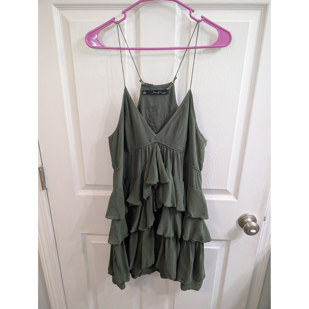 Patterson J Kincaid Ruffle Mini Dress Womens Olive Green Boho - Size M - Picture 1 of 5